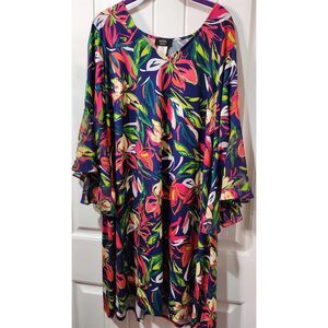 MSK Floral Print Dress with Bell Sleeves | Size 2X
